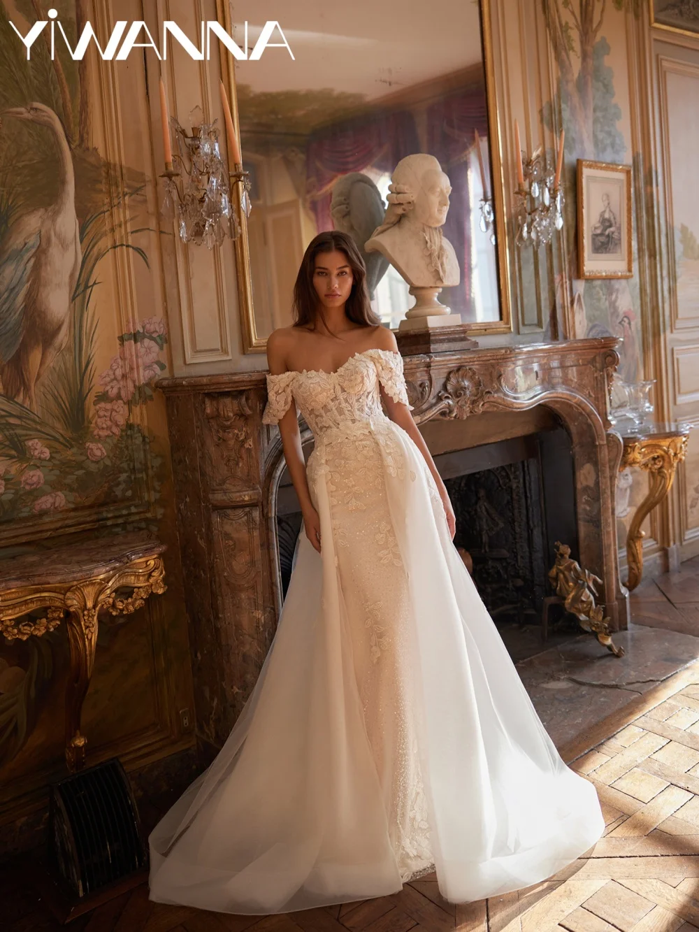 

Opulent Floral Beaded Embroidery Wedding Dress Detachable Train Off Shoulder Bridal Gown Customized Mermaid Dresses For Bride