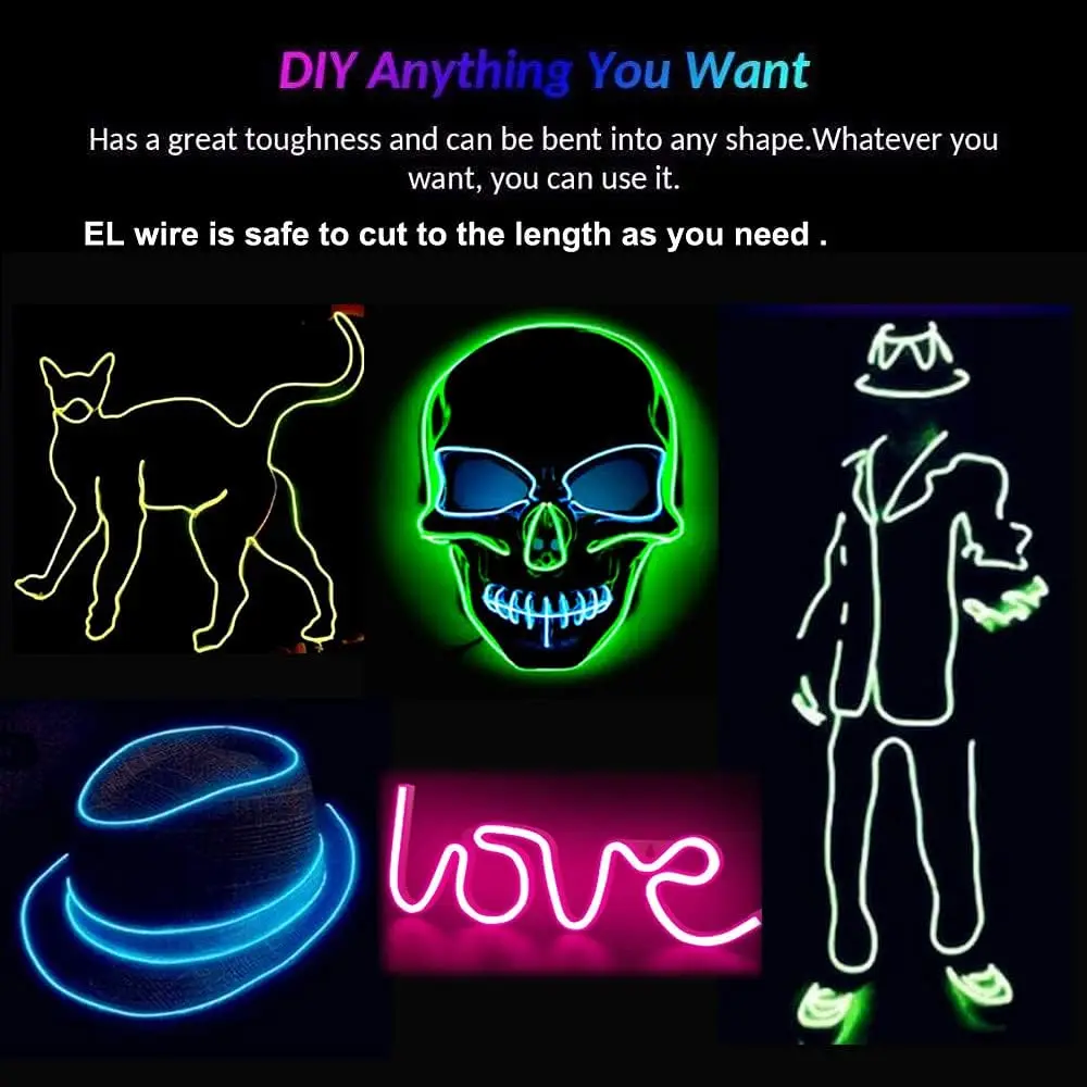 EL Color Glow Wire 3M/5M/10M with USB Adapter Neon Light Strip 360 Cuttable Rope Light for Party Halloween DIY Decor