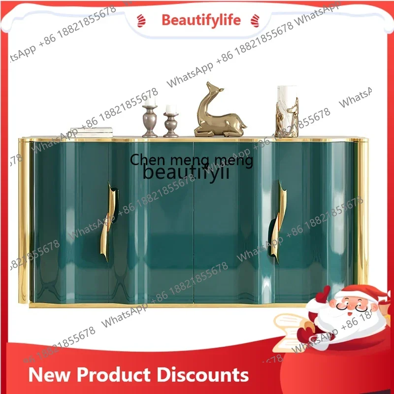 

zq1Post-modern light luxury dining side cabinet foyer porch cabinet decoration floor-to-wall storage paint curved surface