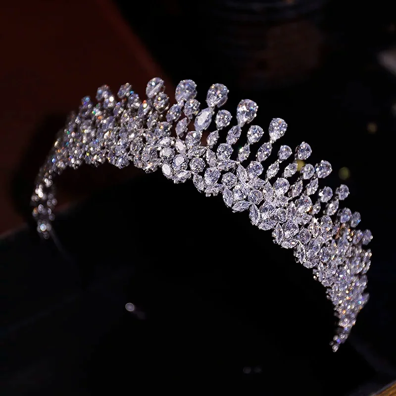 女王の王冠ティアラ結婚式の花嫁のヘアジュエリーヘッドピースキュービックジルコニア-cz-ブライダルティアラ女性のためのページェントパーティープロムコロナ