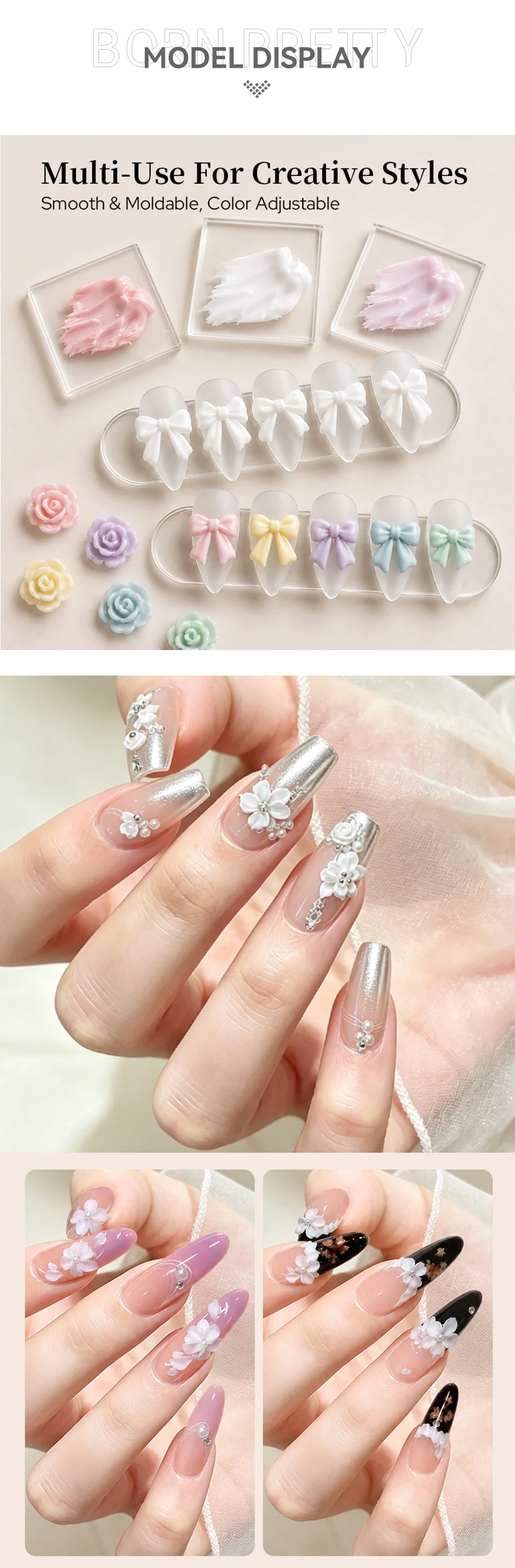 BORN PRETTY 5ml Weißes 5D Modelliergel Klar Perlweiß Nicht-Klebend Anti-Absacken Hohe Plastizität Für Nagelmodellierung Schnitzerei DIY – Detail 3
