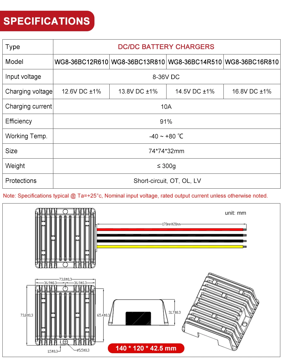 DC 8-36V to DC 12.6V 13.8V 14.5V 16.8V 10A Automatic Buck Booster Converter Car RV Smart Battery Charger for Dual Battery System