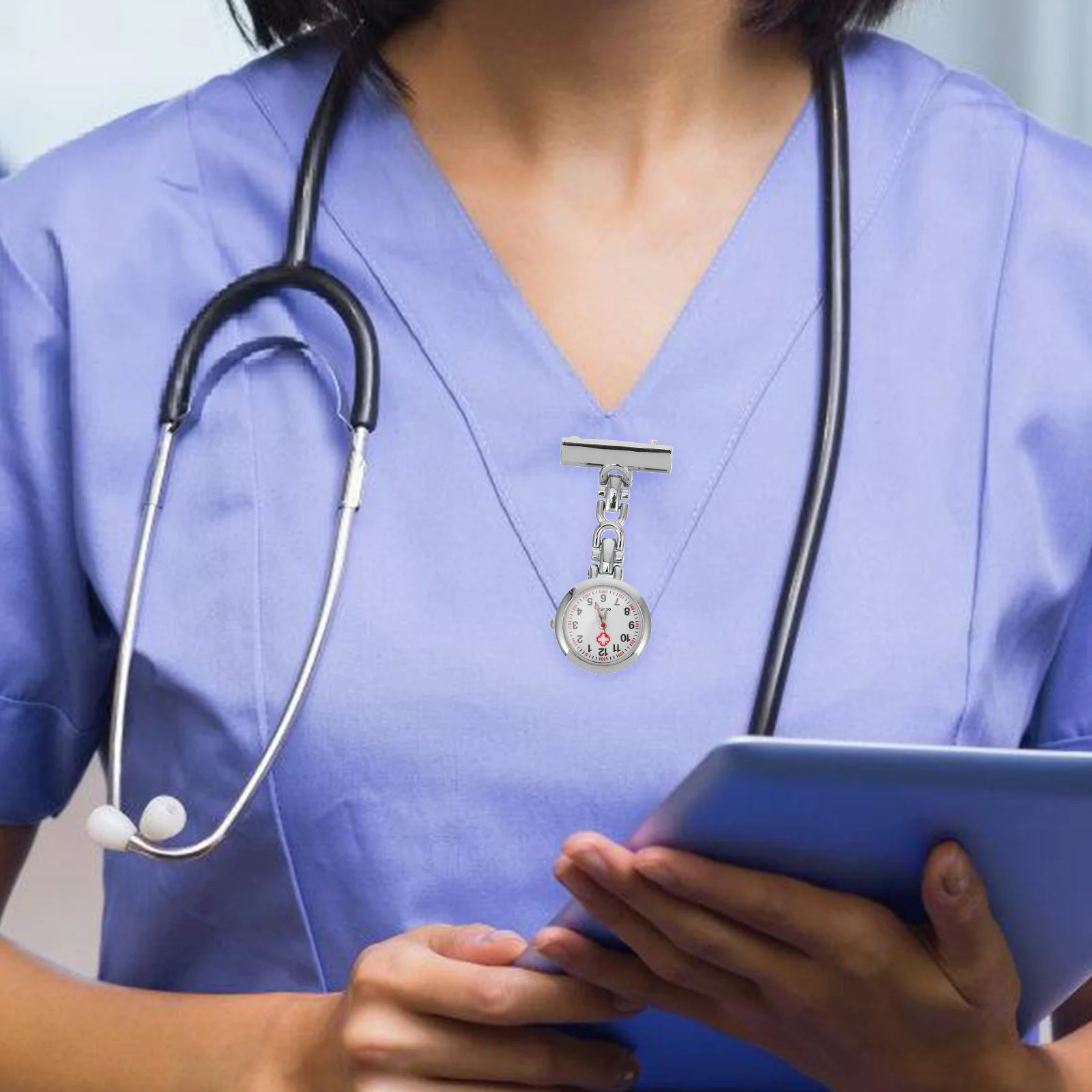 1 قطعة ممرضة ساعة الجيب الطبية الصف الفولاذ المقاوم للصدأ معلقة بروش للأطباء الممرضات المحمولة سهلة القراءة ساعة العمل الأبيض #2