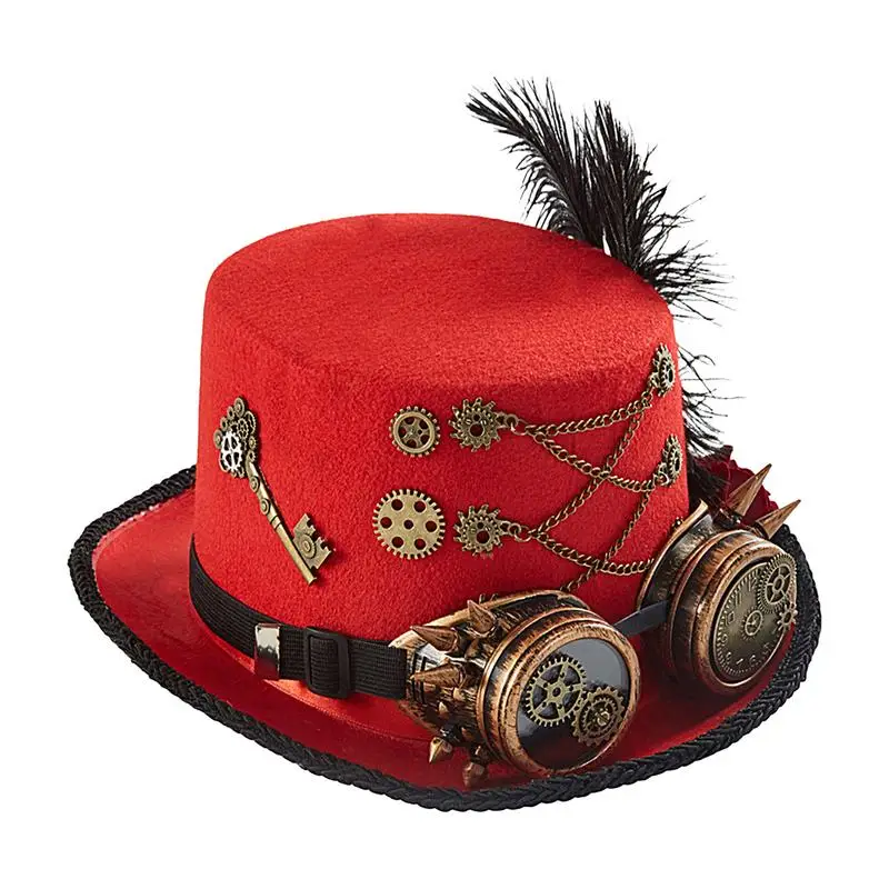 Steampunk Top Hats With Goggles Costume Unisex Carnival Top Hats Thick Felt Steampunk Accessories For Fancy Dress Parties Cospla