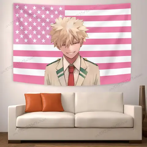 Anime My Hero Academias Bakugou Katsuki 미국 국기 태피스트리 기숙사 침대 머리 배경 천 미적 방 홈 장식 선물