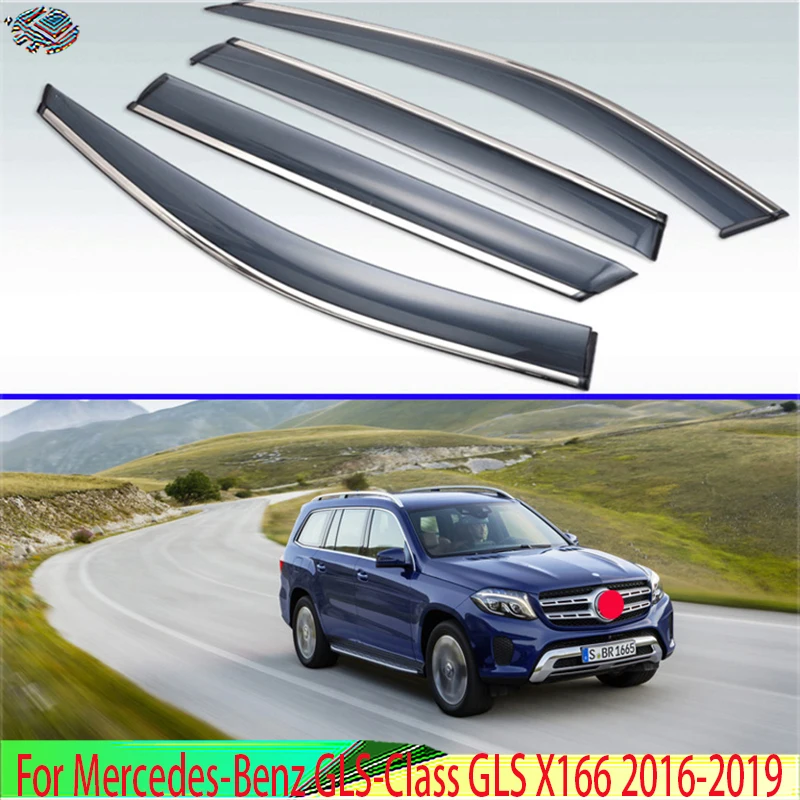 

For Mercedes-Benz GLS-Class GLS X166 2016-2019 Plastic Exterior Visor Vent Shades Window Sun Rain Guard Deflector 4pcs 2017 2018