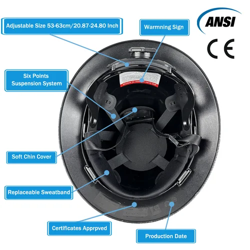 Imagen 2 del producto Casco de seguridad CE de ala ancha y completa con pegatina reflectante, casco de seguridad HDPE con suspensión de 6 puntos para seguridad en la construcción para todo clima ANSI