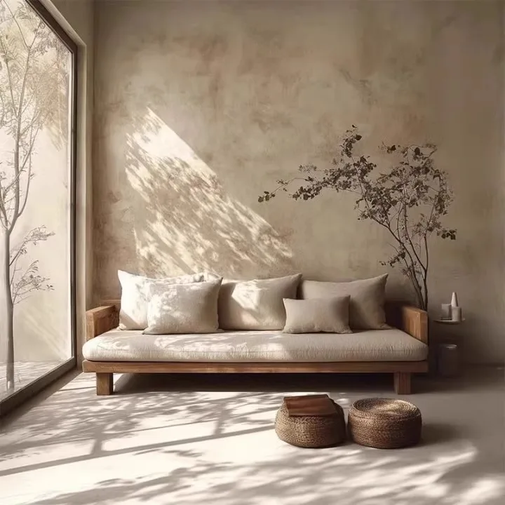 كرسي أريكة سجل وابي سابي، طراز بسيط، أريكة خشبية صلبة حديثة تتسع لثلاثة أشخاص