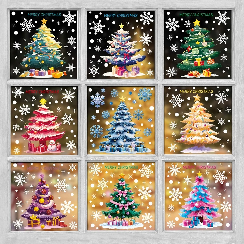 Festive Christmas Tree Window Stickers Static Cling Decals for Home Shopping Mall Showcase Decoration
