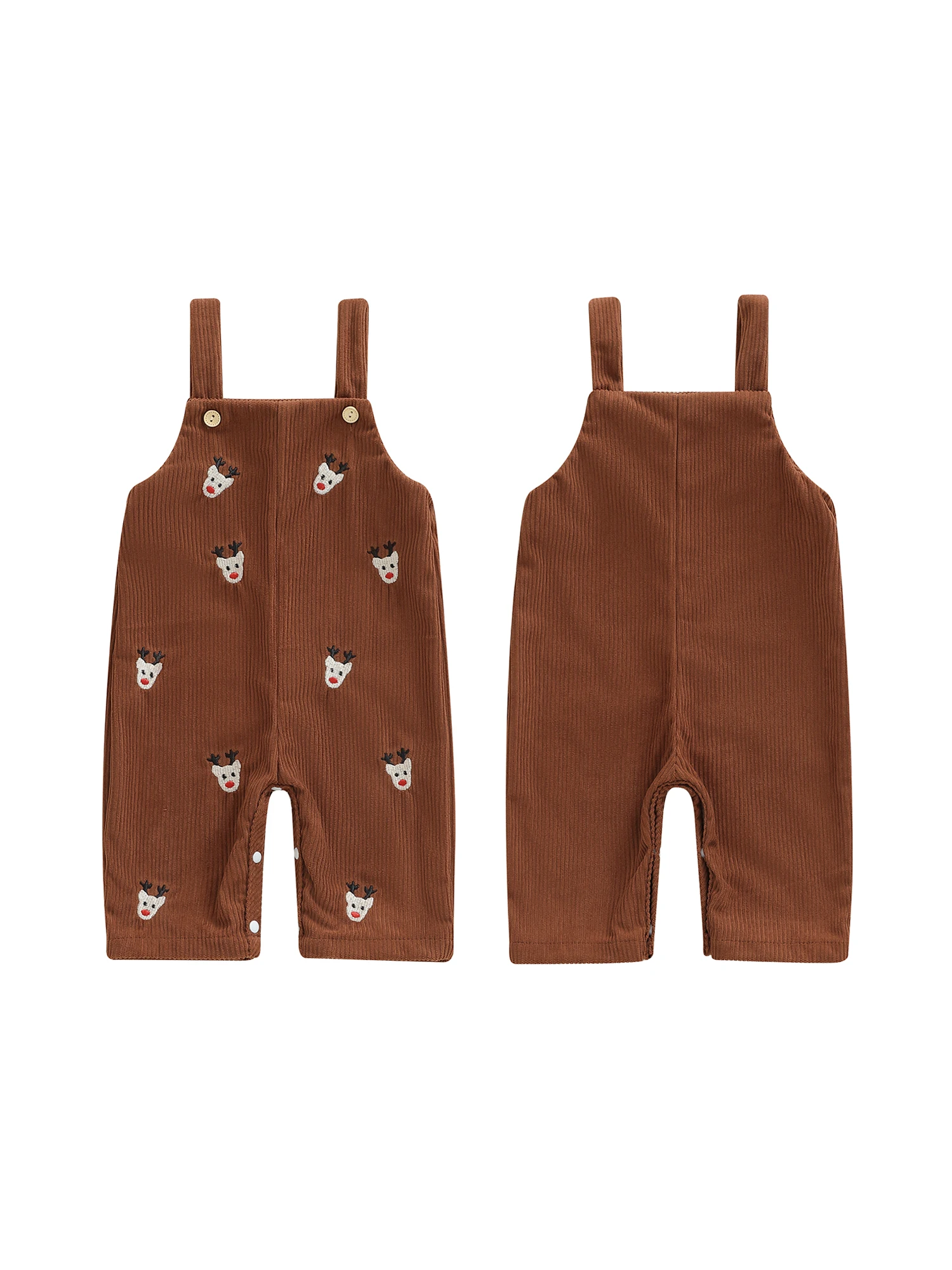 

Infant Boy Holiday Overalls Sleeveless Round Neck Festive Embroidered Romper Toddler Christmas Jumpsuit with Suspenders