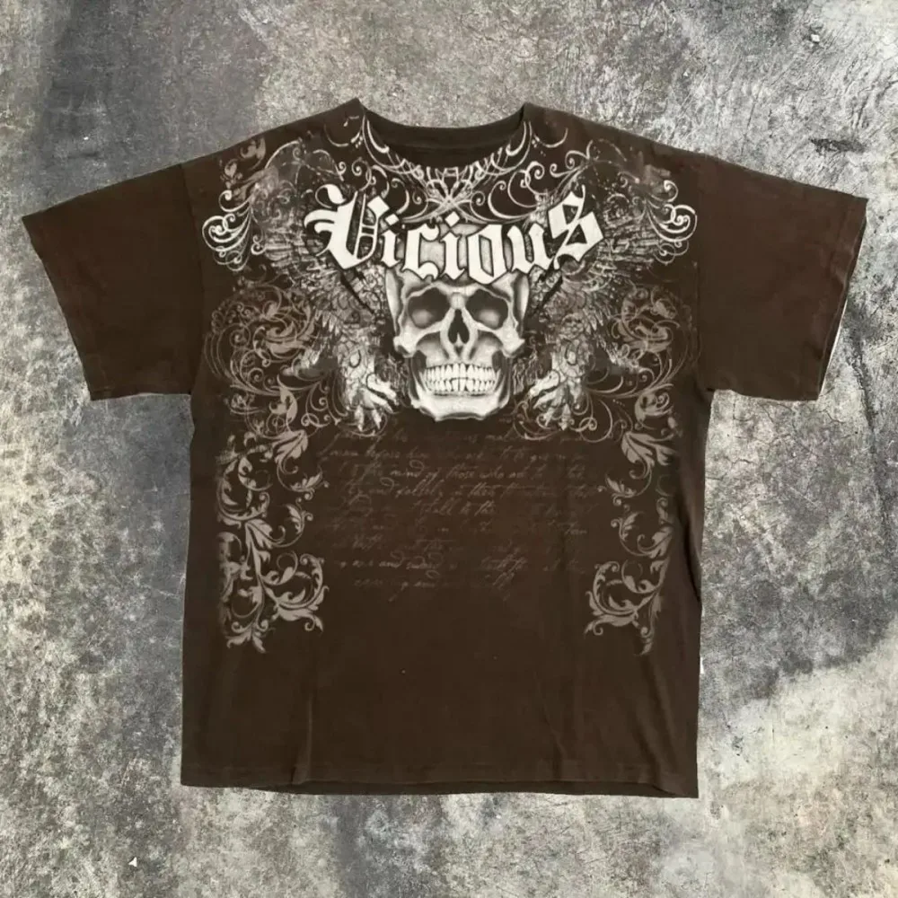 European and American Summer Men's Fashion Gothic Skull Print Comfortable Breathable Round Neck T-shirt Outdoor Street Top