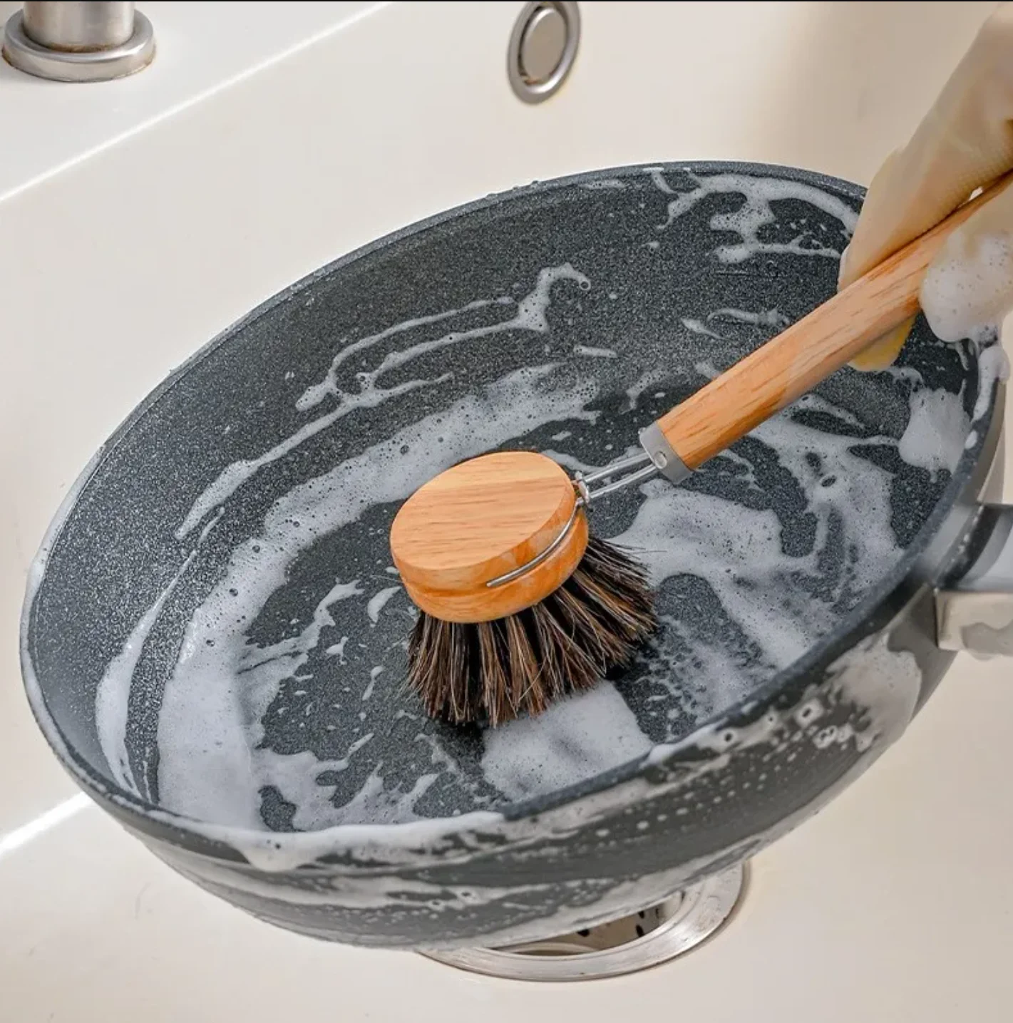 3 styles Natural Replaceable dish brush Sisal Coconut Long wooden handle Household Cleaning Brush for kitchen Cleaning Tool