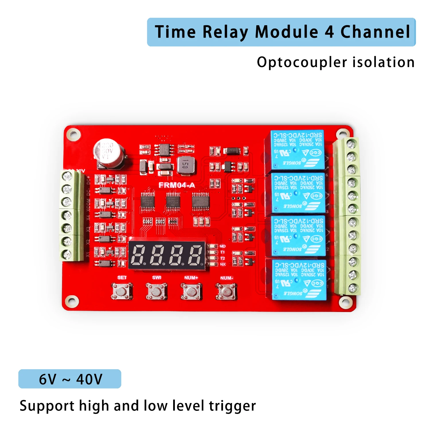 

6-40V Four 4 Channel Time Relay Module Voltage 220V Cycle Delay Switch Multiple Functions Support High and Low Level Trigger