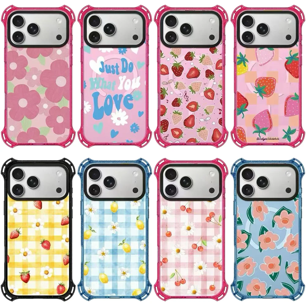 

Strawberry Flower Love 4 Corner Magnetic Protective Phone Case Cover for IPhone 13 14 15 16 17 Pro Max Case for IPhone 17Pro