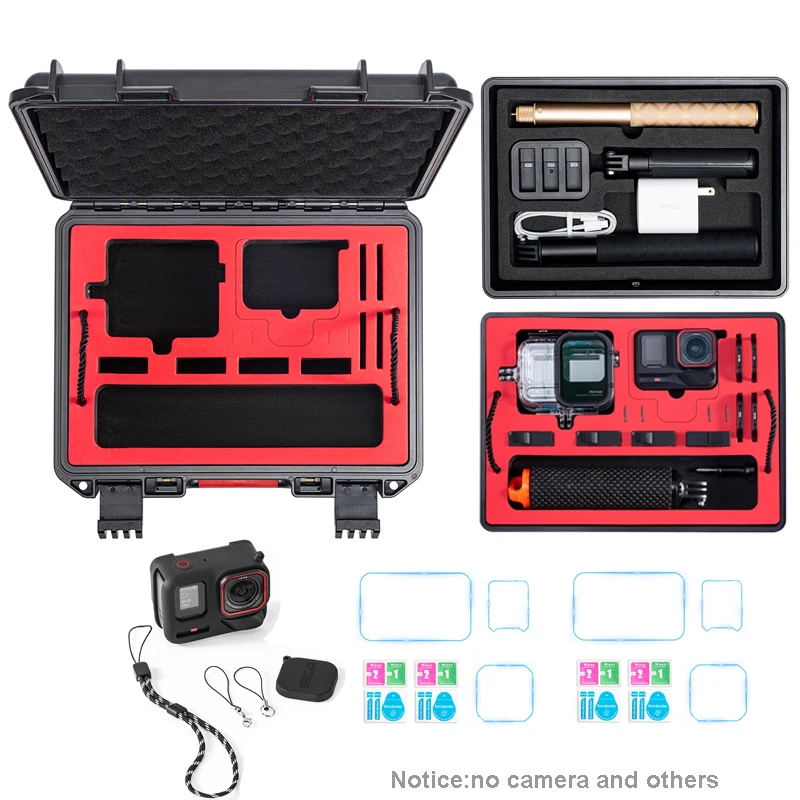 

2 Layers Portable Travel Waterproof Hard Case 2 Glass Film Silicone Cover Set For Insta360 ACE Pro 2 Accessory Carrying Case