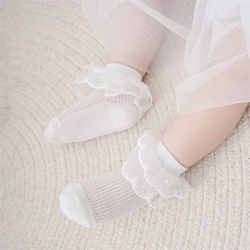 Calcetines adorables de encaje para niñas pequeñas, calcetines tobilleros con volantes, malla suave, vestido de princesa