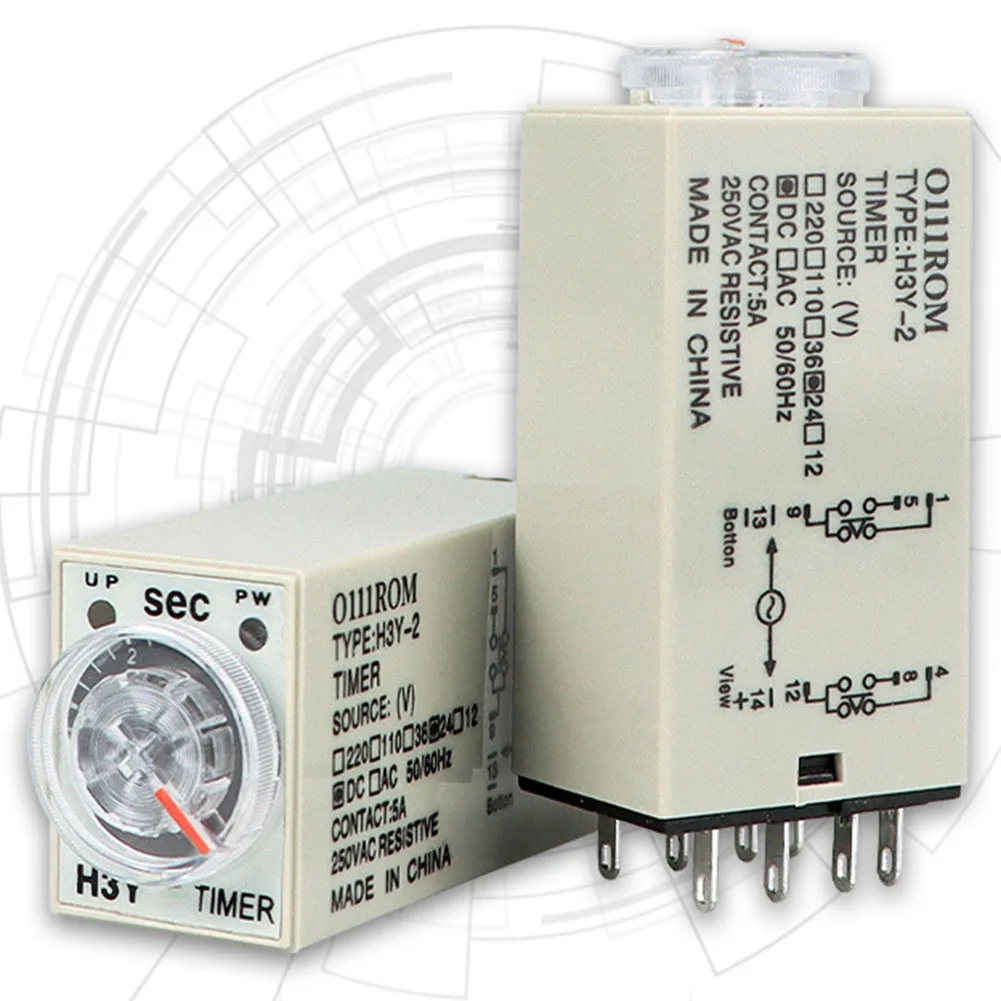 8-Pin 60-Second Timer Power-on Delay Relay H3Y-2 Power-on Delay Timer Relay AC220V DC24V 5A Din-rail Mounting Power Supplies