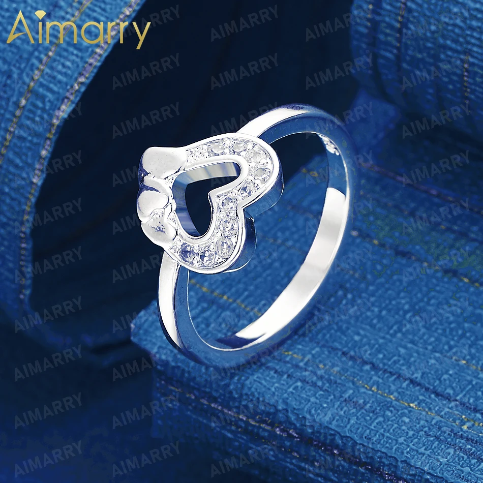 925 Sterling Silver 7-10# Romantic Heart Set with AAA Zircon Ring Women's Gift Engagement High-quality Fashion Jewelry
