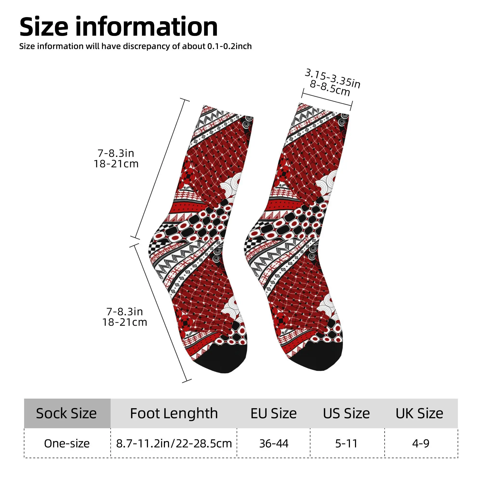 1pc Red Patchwork Design with Geometric Motifs Printed Men's Socks  Novelty Hip Hop Harajuku Pattern Crew Sock Casual Gift