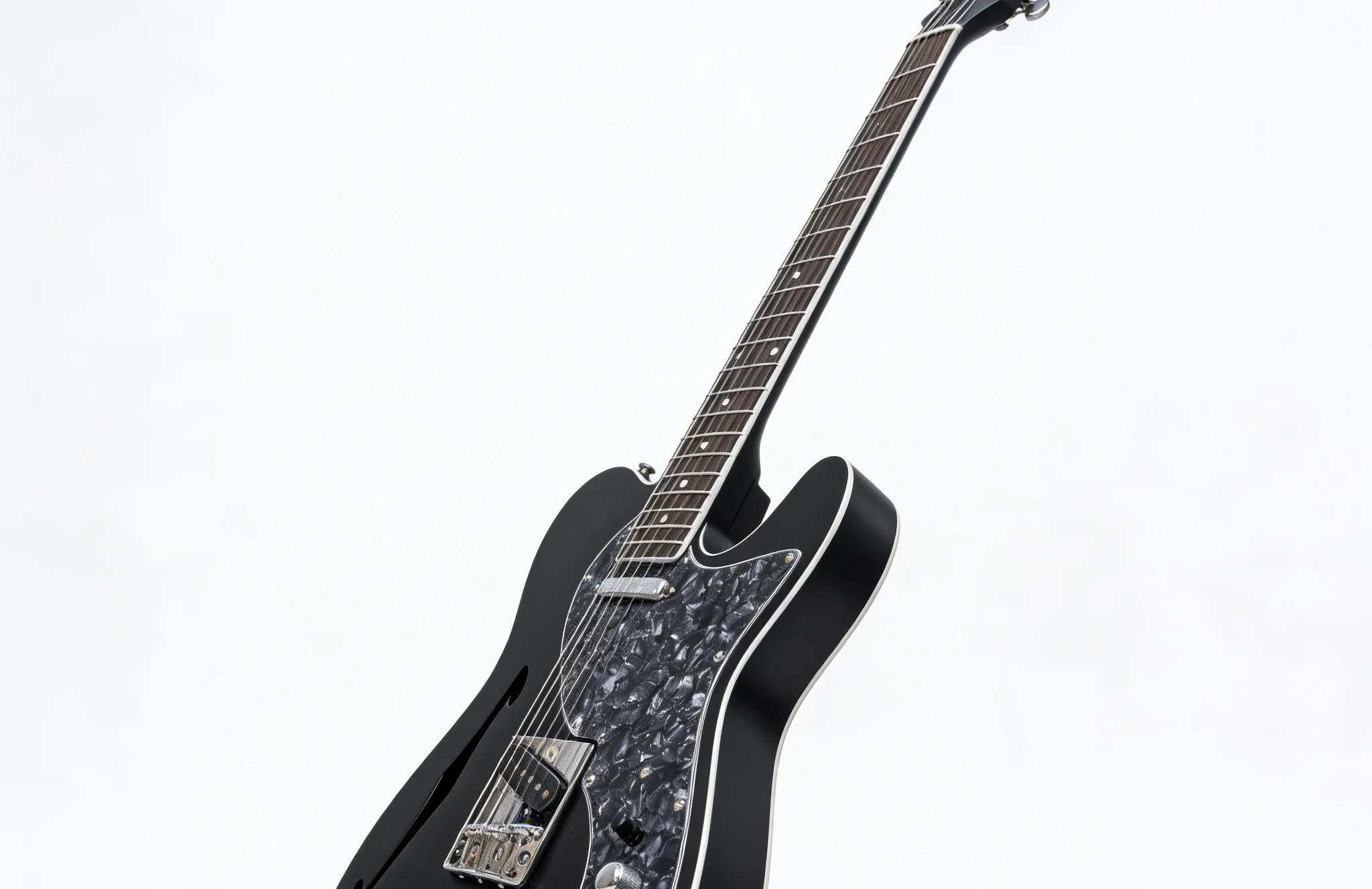 Customizable! Matte black 6-string electric guitar with white trim, suitable for professional playing!