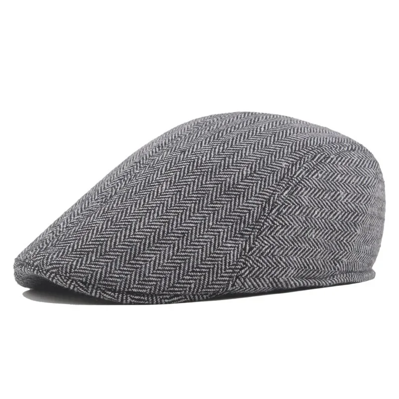 Herren Mode Baskenmützen Hochwertige Herbst-Winter Woll-Fischgrätmuster Flache Mütze Klassischer Künstler-Malermützen-Stil Männliche Gorras – Detail 14