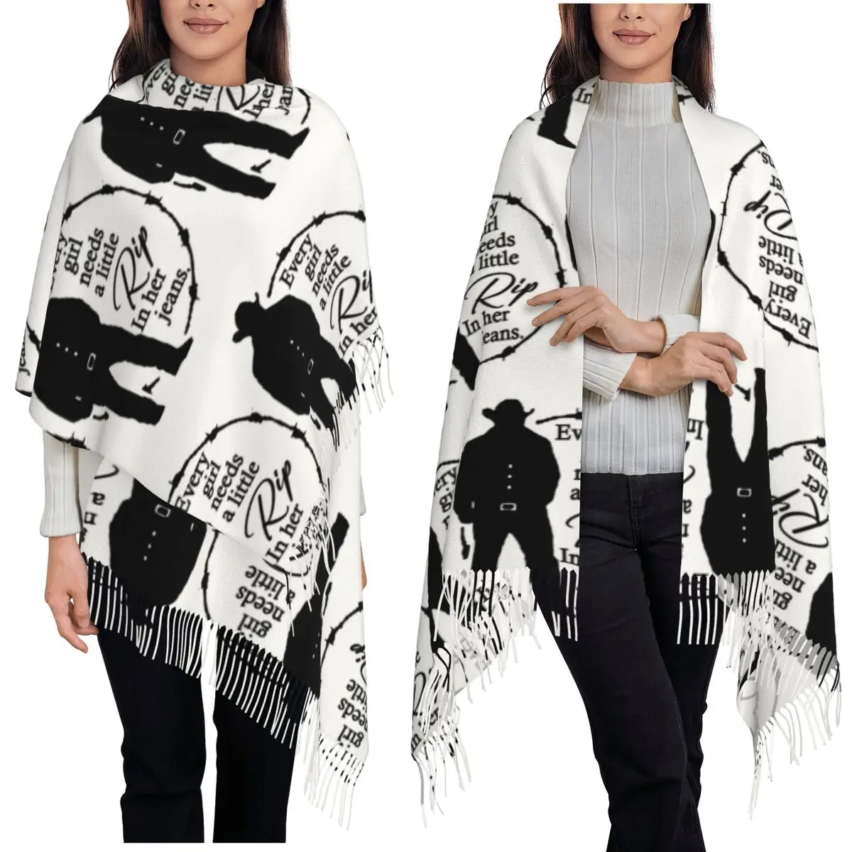 Every Girl Needs A Little Rip In Her Jeans Scarf Tassel Scarves for Women Soft Warm Shawls and Wraps Long Fall Winter Shawl Wrap