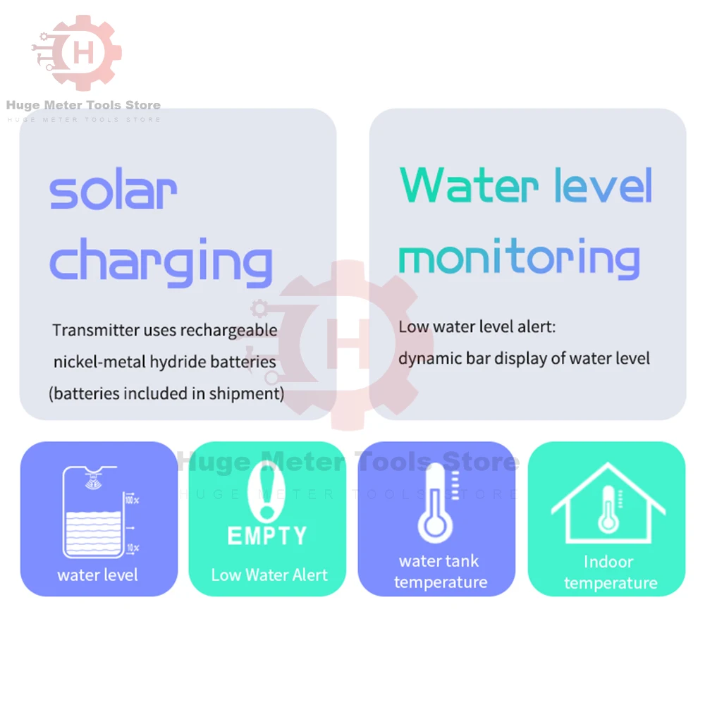Imagem -05 - Medidor de Nível Líquido sem Fio Ultra-sônico do Tanque de Água Sensor de Temperatura Monitor do Tempo Display Alarme Indicador de Bateria Baixa