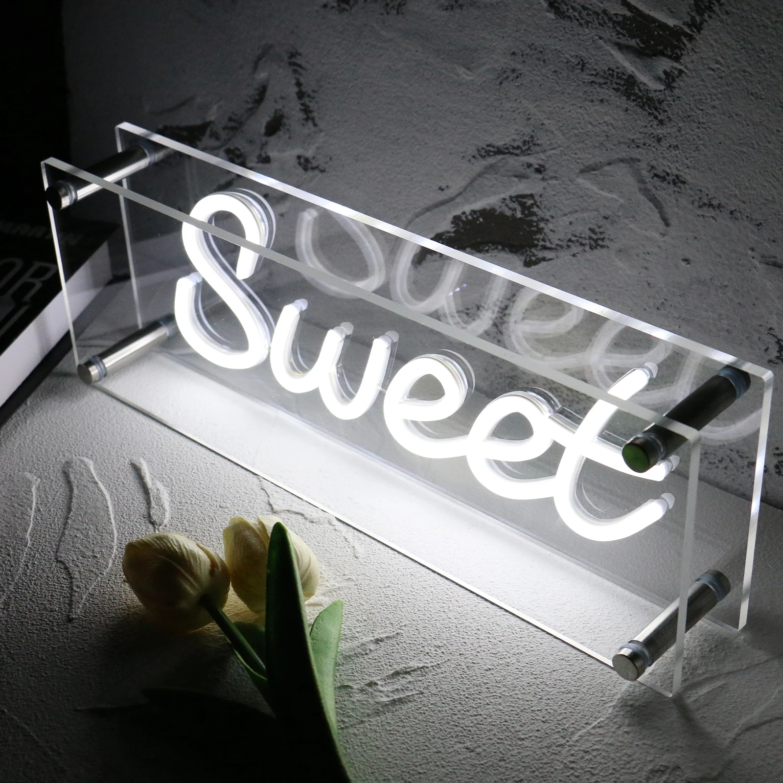 SWEET Neon Sign LED Acrylic Night Lights Desk Sign-USB Home Room Party Club Decor Store Art Decoration Birght Panel Lamps