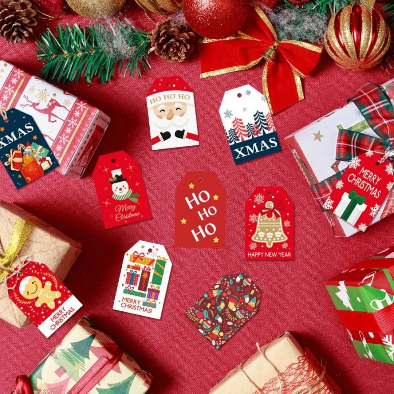 48 pièces/paquet décoration de noël père noël pain d'épice homme étiquette carte de voeux de noël boîte-cadeau emballage sac décoration étiquette Wis