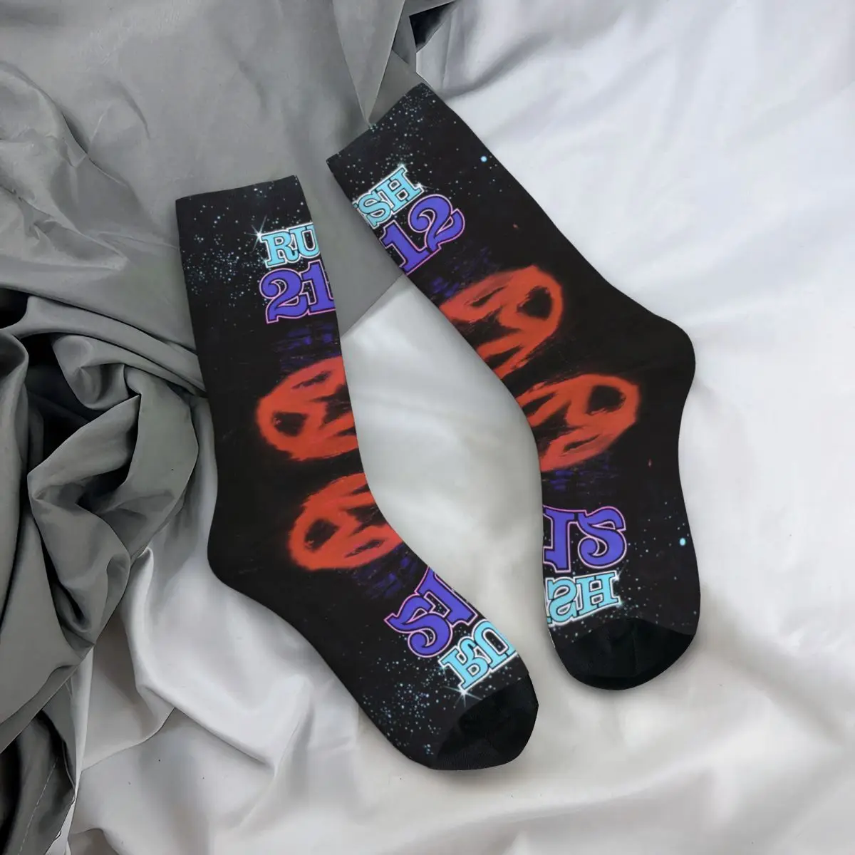 Funny Crazy compression 2112 Sock for Men Hip Hop Vintage R-Rush Happy Seamless Pattern Printed Boys Crew Sock Novelty Gift