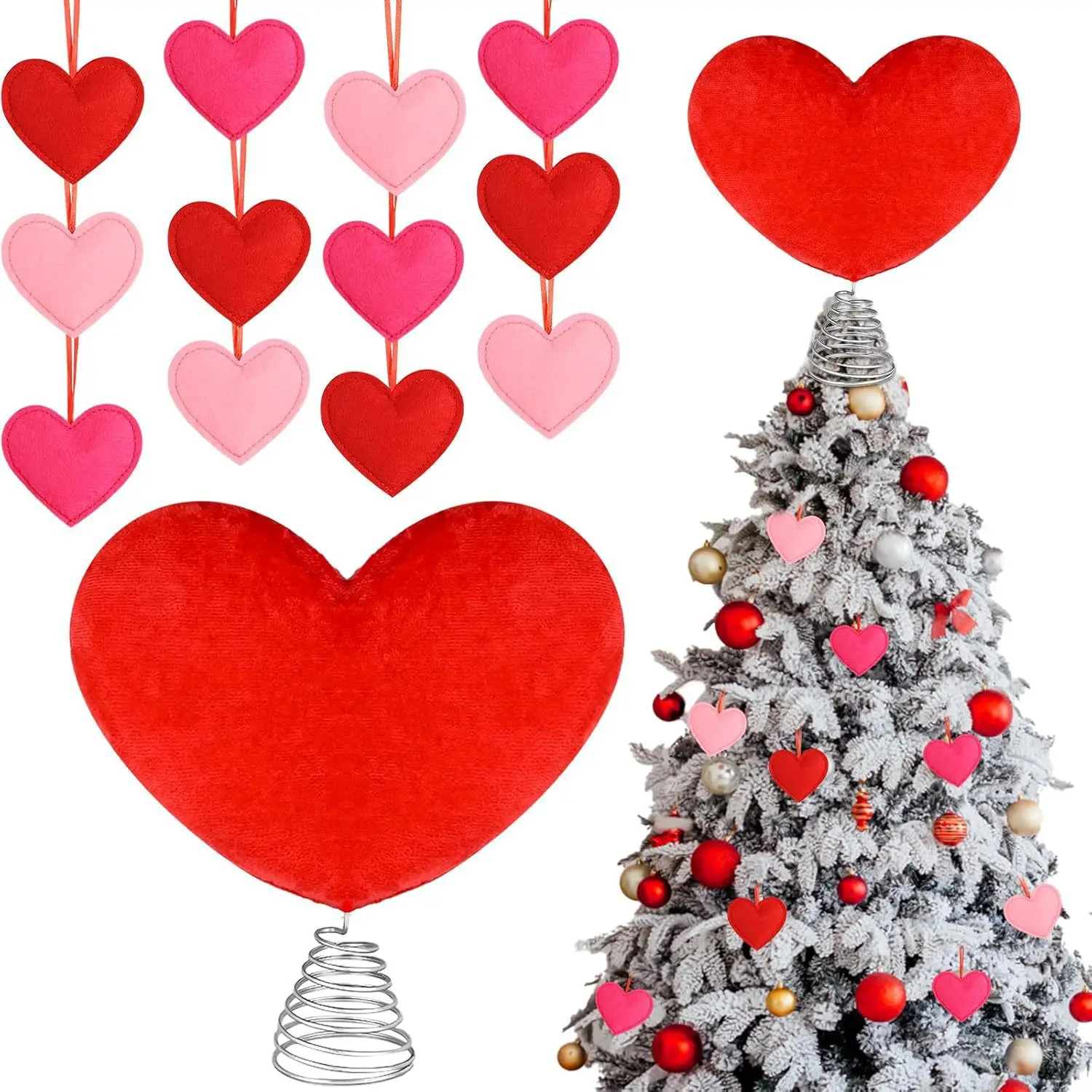 17 pezzi Topper per albero di San Valentino Amore Cuore rosso Ornamento per albero di Natale Decorazione pendente personalizzata Cima dell'albero Atmosfera domestica Puntelli