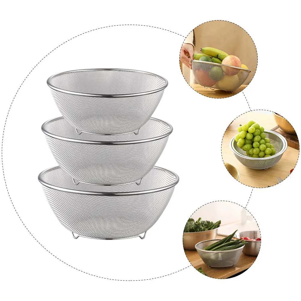 

1 set 1 Set Stainless Steel Strainer Colander Rice Washer Fruit Vegetable Drainer Fine Wire Basket Kitchen Food Strainer Large