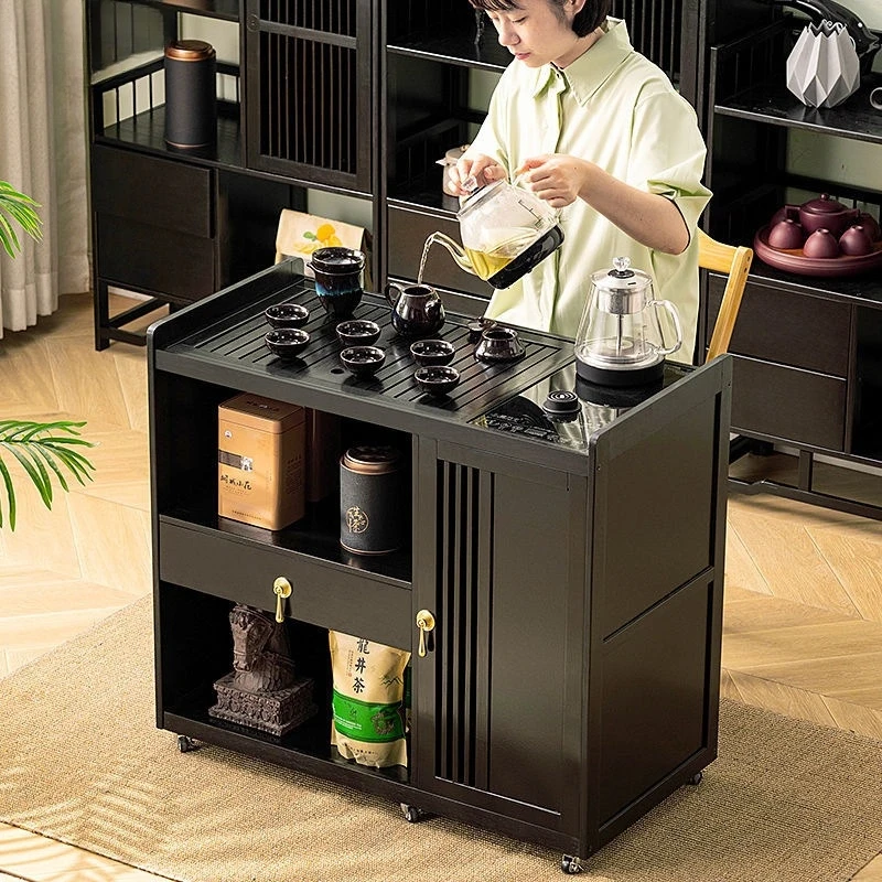 

Solid Wood Coffee Mobile Small Boiling Kettle All-in-one Household Pantry Cabinet Tea Trolley