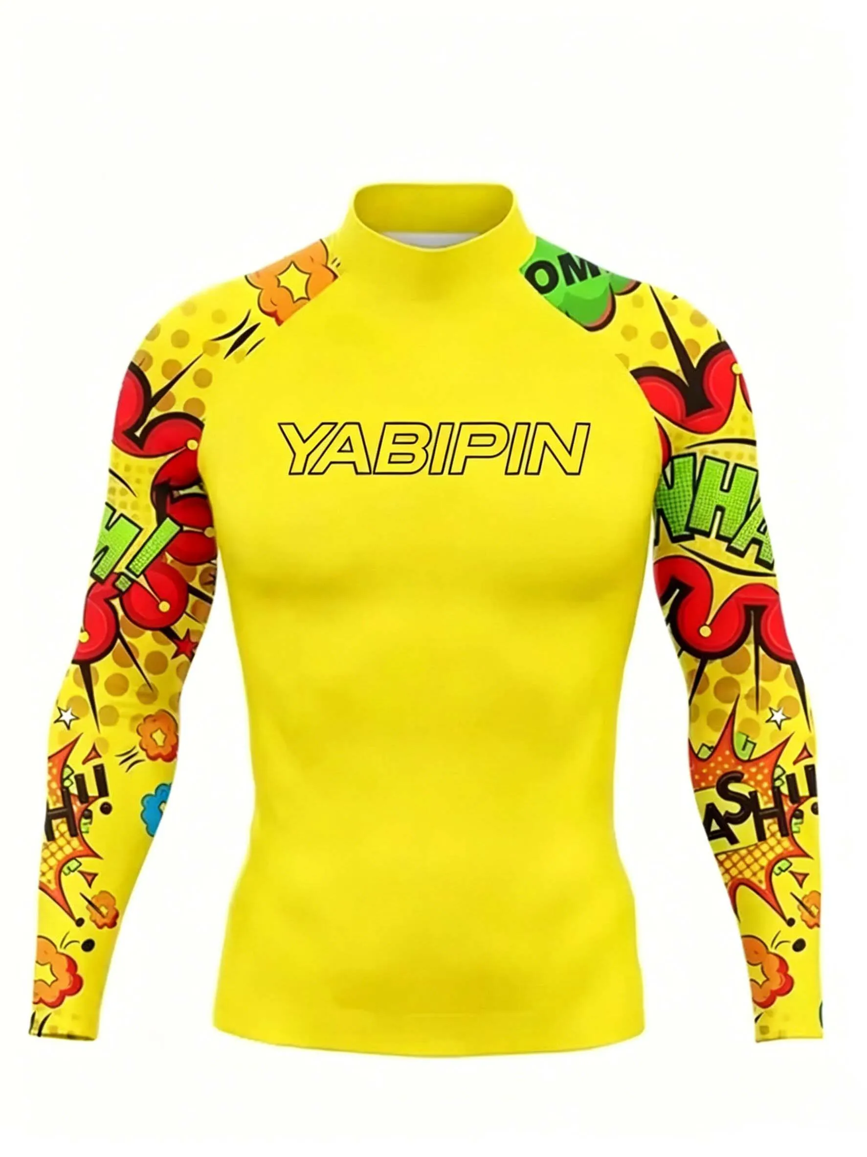 Men's Long Sleeve Surfing Rash Guard Stand Collar, Quick Dry Breathable Swimwear, Outdoor Beach Sports Top