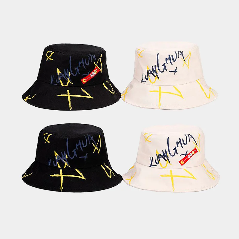 European and American New Graffiti Letters Fisherman Hat Men's and Women's Cross-Border E-Commerce Embroidered Busket Hat Fashio