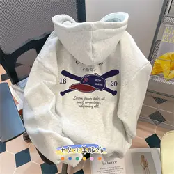 American winter men and women trendy street style personalized letter printed hooded sweatshirt for couples loose retro casual