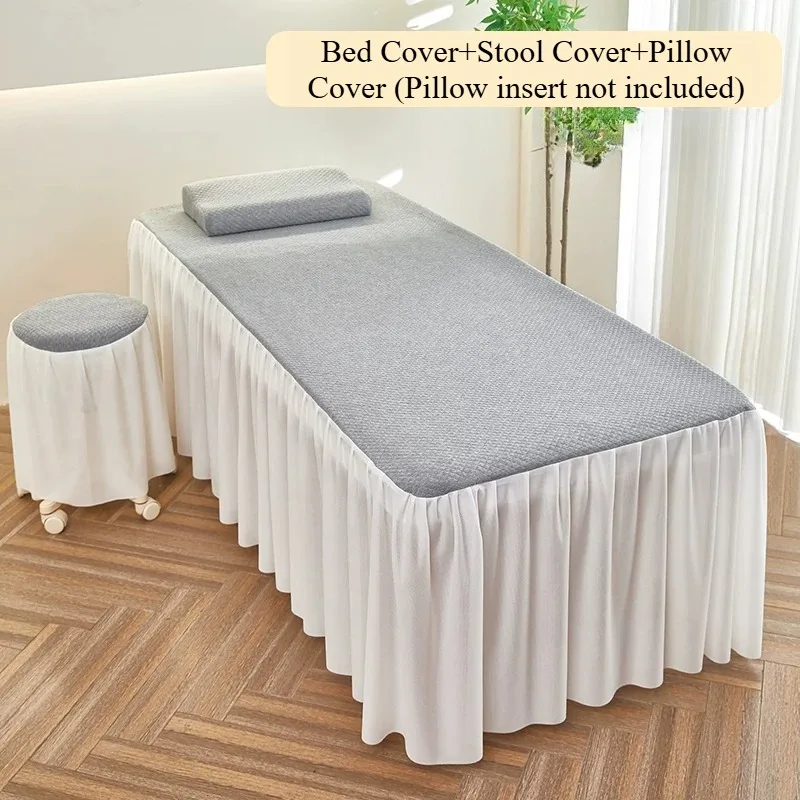 Ruffled Knit Waffle Beauty Bedspread Bed Sheet Waffle Bed Skirt Face Hole Table Cover For Massage Spa Beauty Salon Barbershop