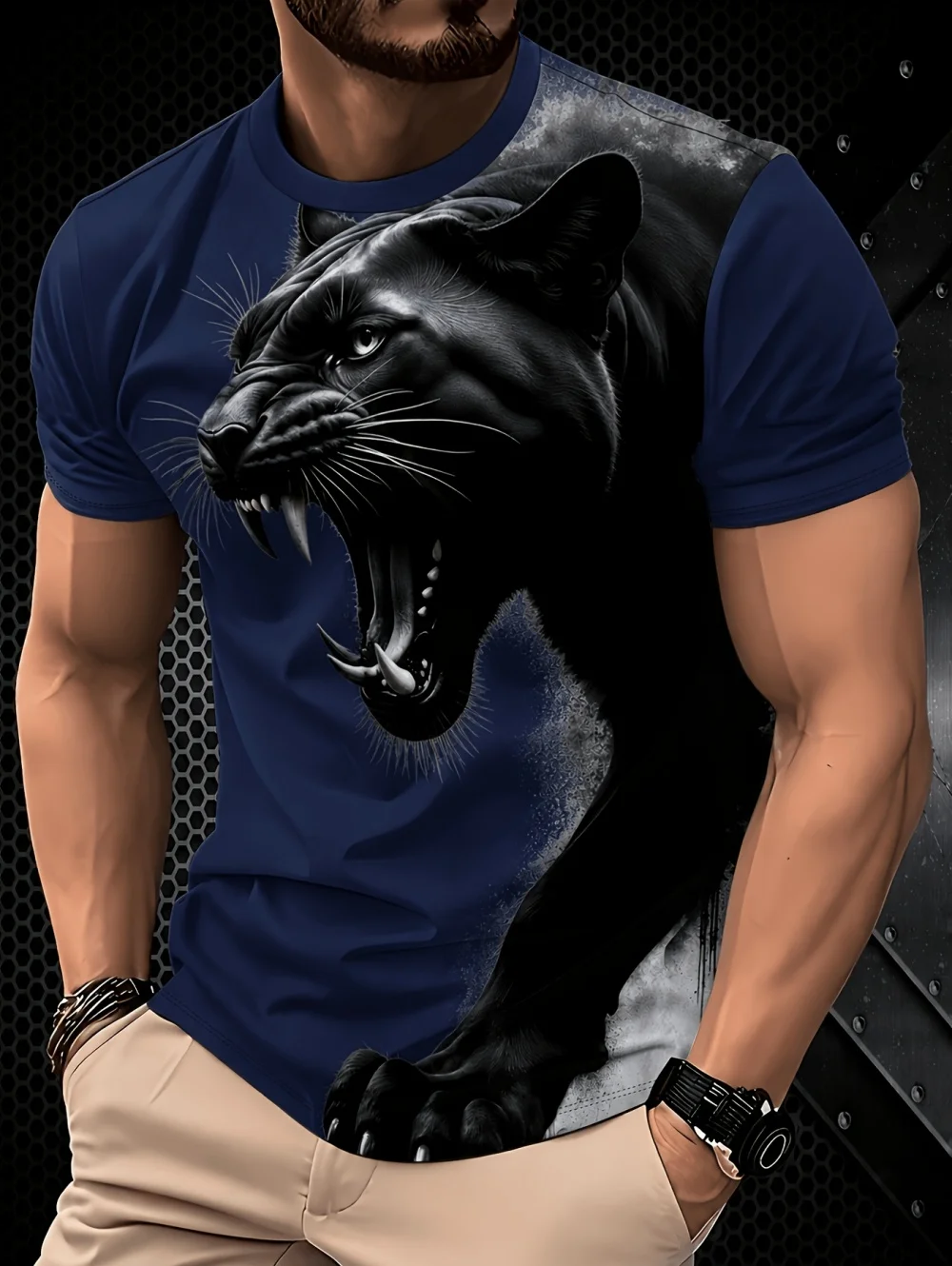 Neue Sommer-Mode Herren T-Shirt O-Ausschnitt Kurzarm-Oberteil Coole Leoparden 3D-Druck Herren T-Shirts Streetwear Herrenbekleidung – Detail 6