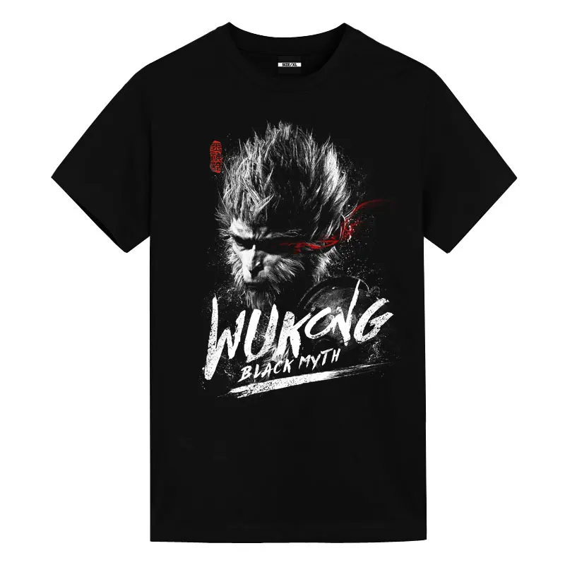 Black Myth Wukong Same Game Peripheral T-shirt Game Qi Tian Da Sheng Short Sleeve Comfortable Cotton 100%