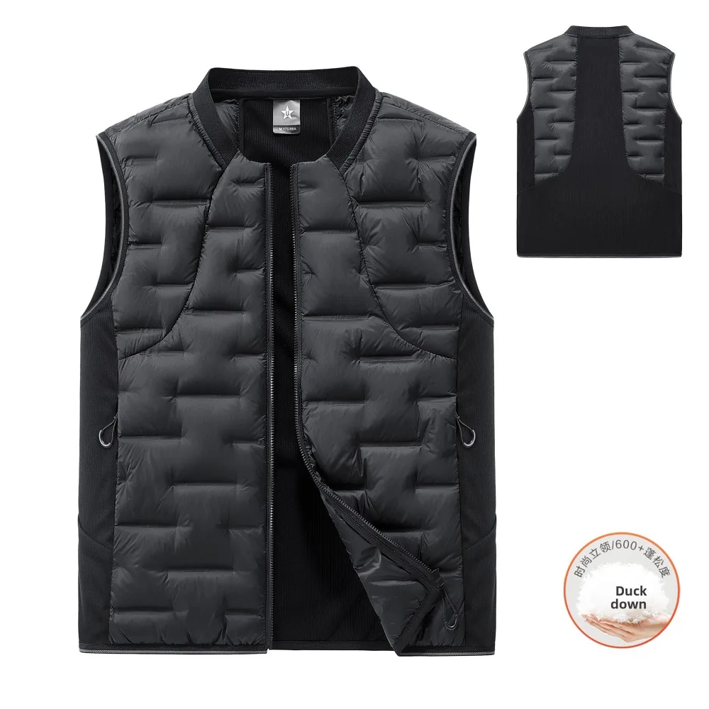 90 Down Vest for Autumn Winter Diagonal Zipper Vest Men Lightweight Warm Vest Jacket Parkas Waistcoat Black Vestes Patchwork