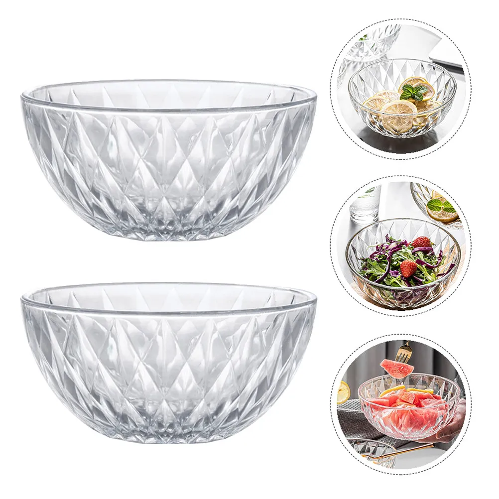 1Pcs Premium Transparent Glass Salad Bowl with Elegant Crystal Diamond Design Dishwasher Safe Fruit Bowl for Kitchen Dining