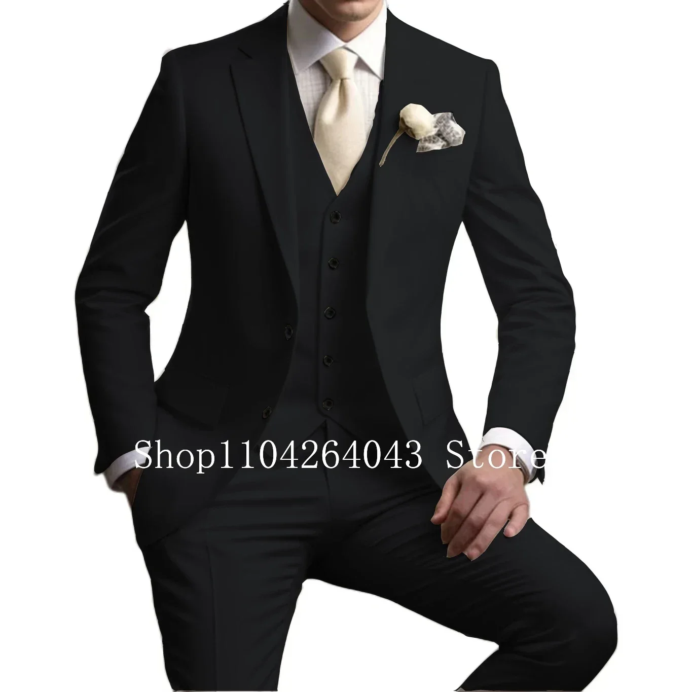 

Formal Suit for Men Notched Lapel 3 Piece Blazer Vest and Pants Set Slim Fit Men's Suits Wedding Dresses Business Banquet Tuxedo