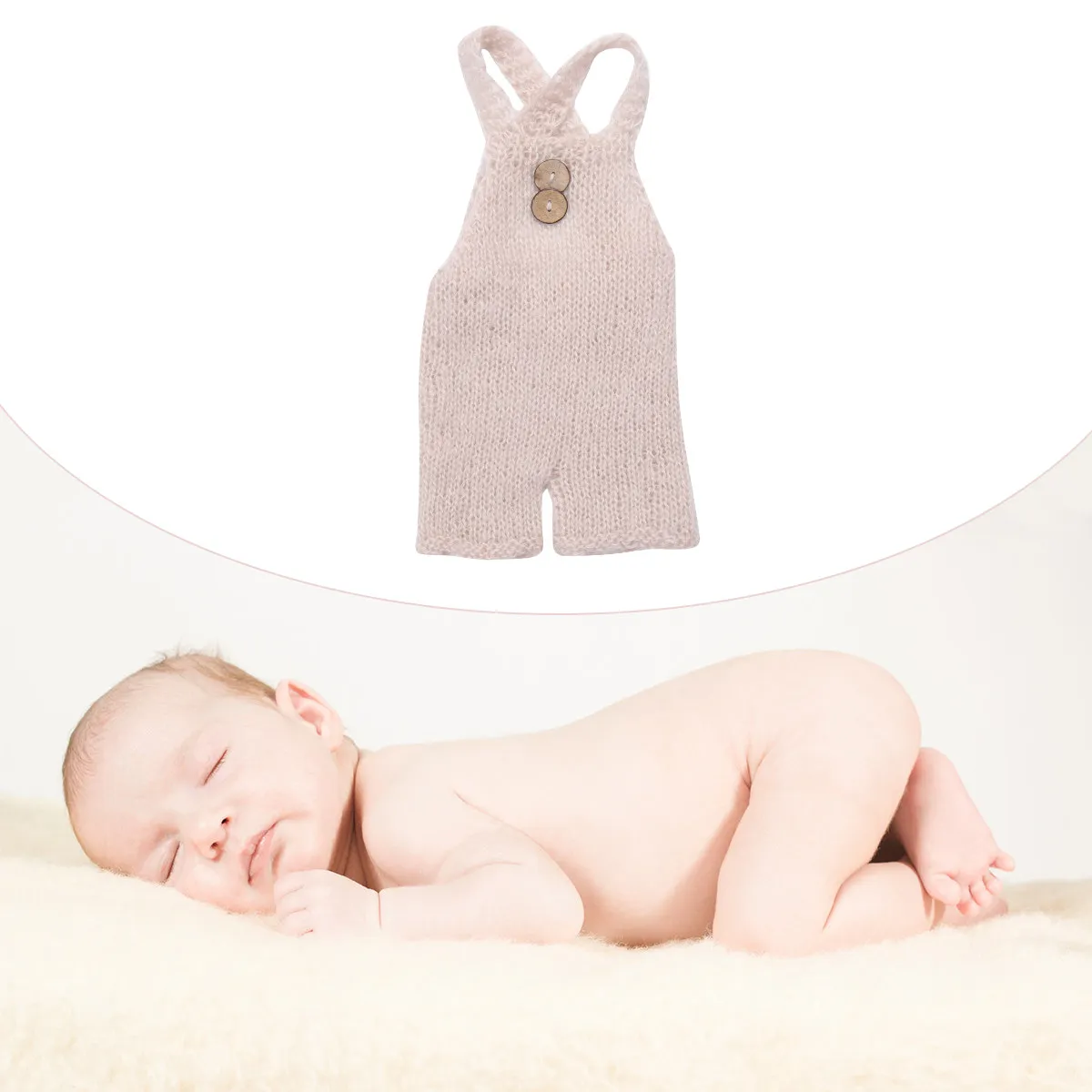 Newborn Baby Costume Suspender Pant Premium Soft Comfortable Photo Prop for Shoots Adorable Daily Wear Beige 0-3