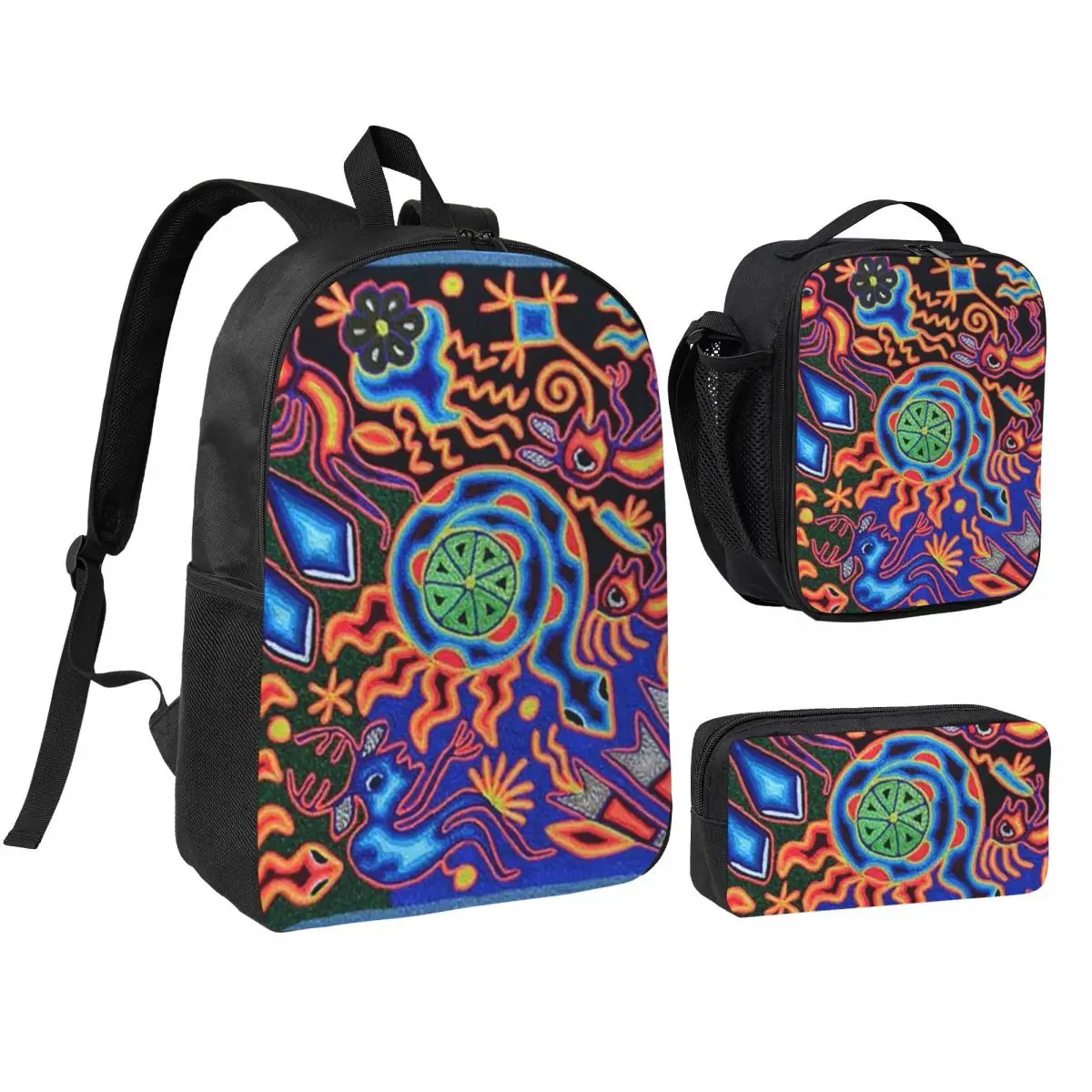 

Huichol Dream Backpack Boys Girls BookBag School Bag Shoulder Bags 3ps Insulated Lunch Bag Pencil Case