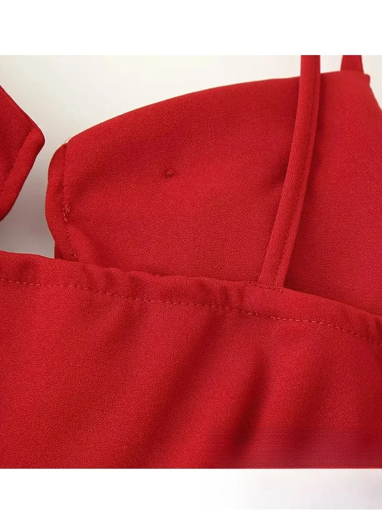 KONDALA Sexy Club Women Dress Red Solid Cami Sleeveless Flower Zipper Slim Long Vestidos New Fashion 2025 Summer Sheath Dress