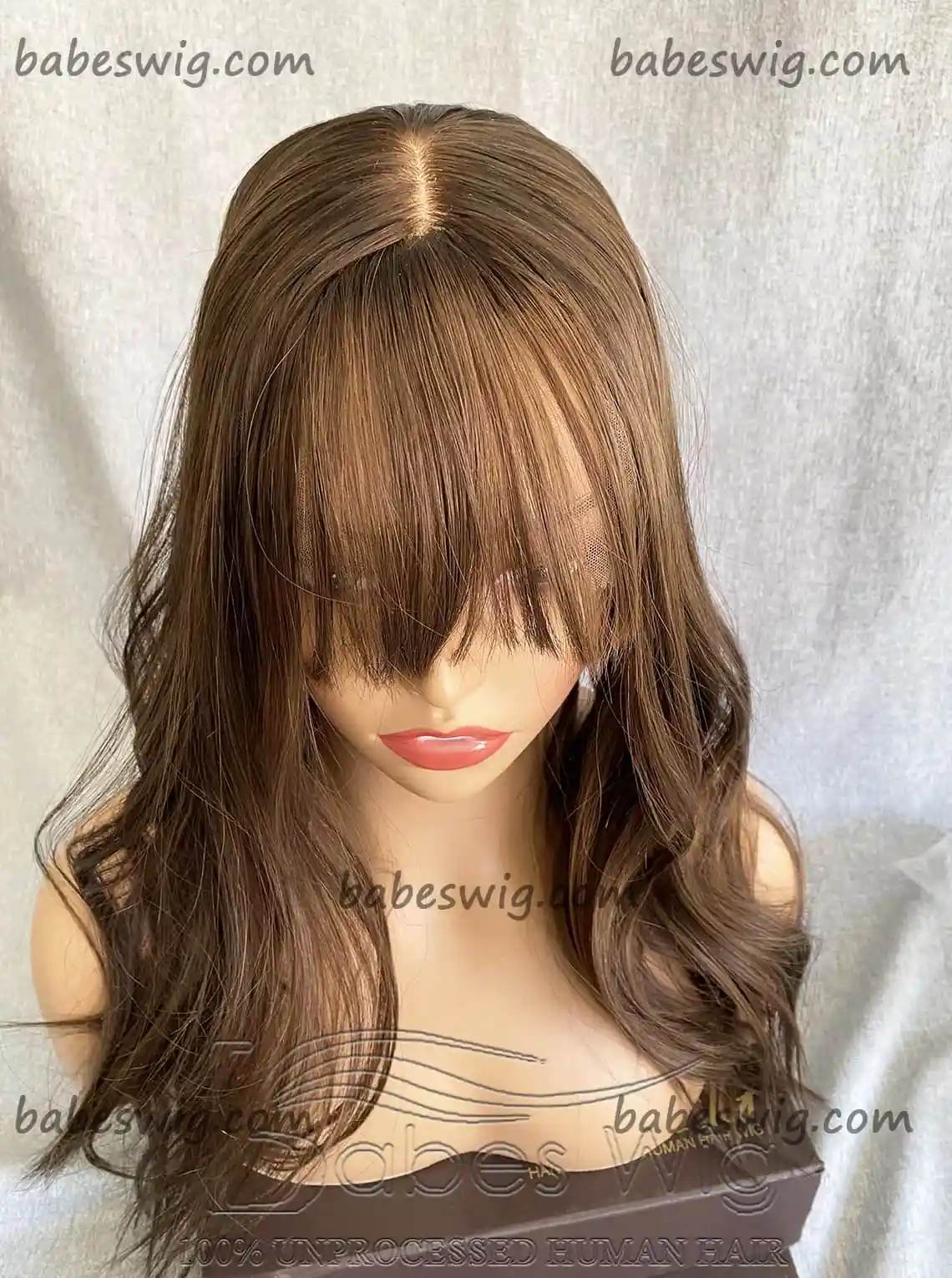 5x6 Human Hair Silk Base Topper Light Brown Human Hair Topper with Bangs for White Women Piece Cover Breathable Silk Toupee