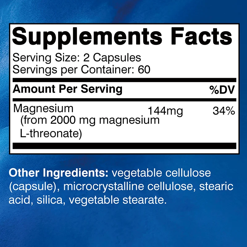 Magnesium L-threonate - Promotes Brain Health, Enhances Memory, Concentration & Cognition, Boosts Nerve Energy