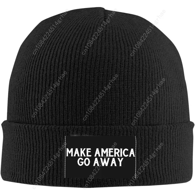 Hieoeye Make America Go Away Winter Beanie Hats for Men Women, Warm Cozy Knitted Cuffed Slouchy Skull Cap Ski Hat,Black