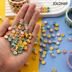 100PCS 9mm Enamel Flower Beads for Jewelry Making Boho Elastic Bracelets Accessory Diy Stranger Thing Colorful Flower Beads