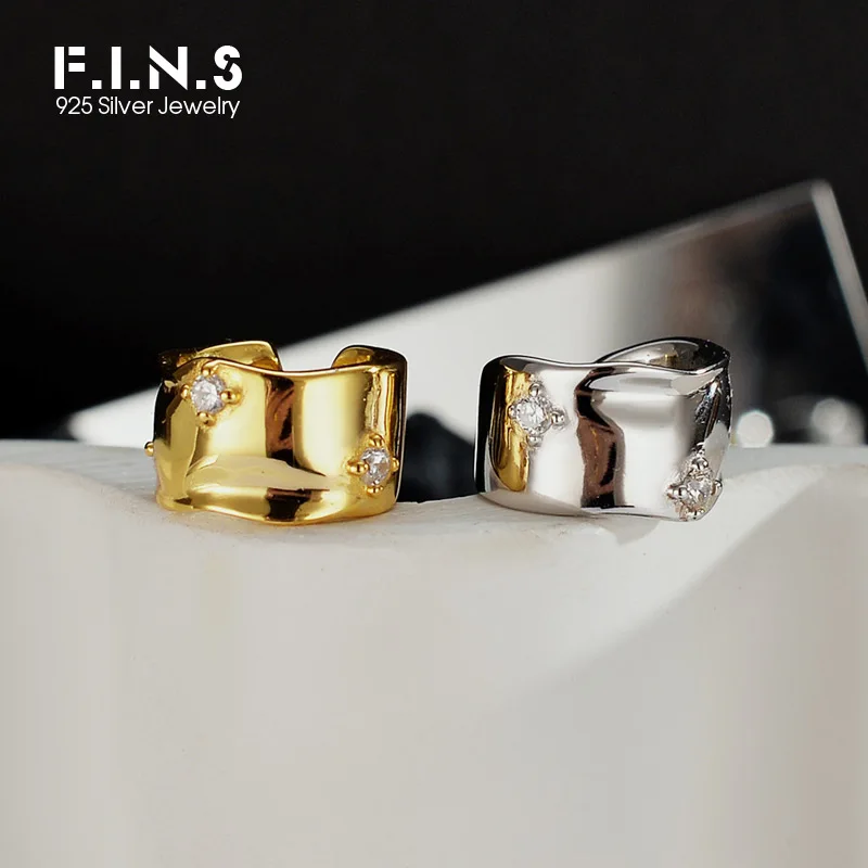 

F.I.N.S 1pcs Korean Fashion S925 Sterling Silver Glossy Zirconia Ear Clip without Pierced Wide Earcuff Ear Bone Fine Jewelry